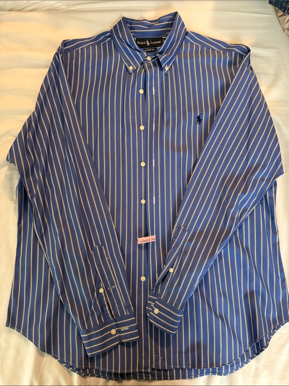 Ralph Lauren Blue and White Stripe Button-Down Dress Shirt